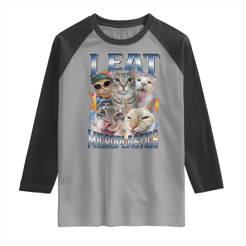 Funny Cat Meme Raglan Shirt I Eat Microplastics TS14 Sport Gray Black Print Your Wear