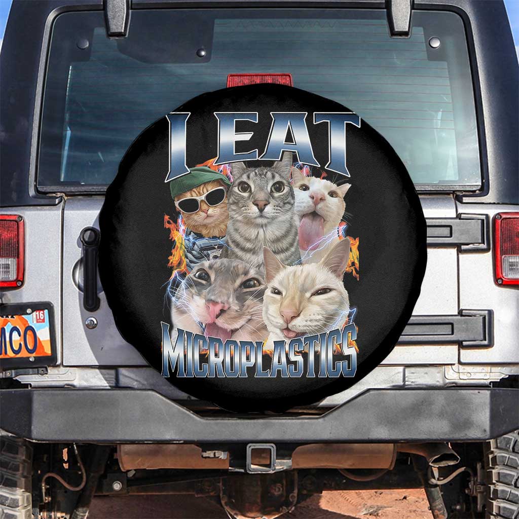 Funny Cat Meme Spare Tire Cover I Eat Microplastics TS14 No hole Black Print Your Wear