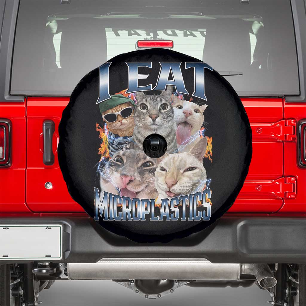 Funny Cat Meme Spare Tire Cover I Eat Microplastics TS14 Black Print Your Wear