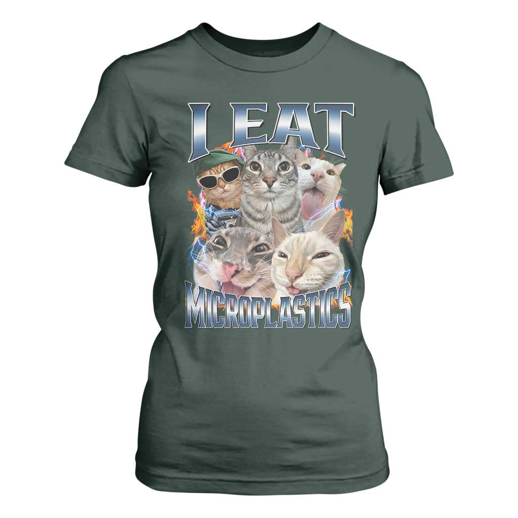 Funny Cat Meme T Shirt For Women I Eat Microplastics TS14 Dark Forest Green Print Your Wear