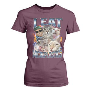 Funny Cat Meme T Shirt For Women I Eat Microplastics TS14 Maroon Print Your Wear