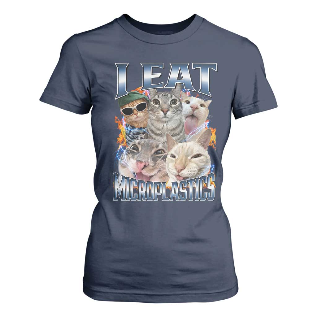 Funny Cat Meme T Shirt For Women I Eat Microplastics TS14 Navy Print Your Wear