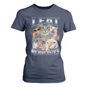 Funny Cat Meme T Shirt For Women I Eat Microplastics TS14 Navy Print Your Wear