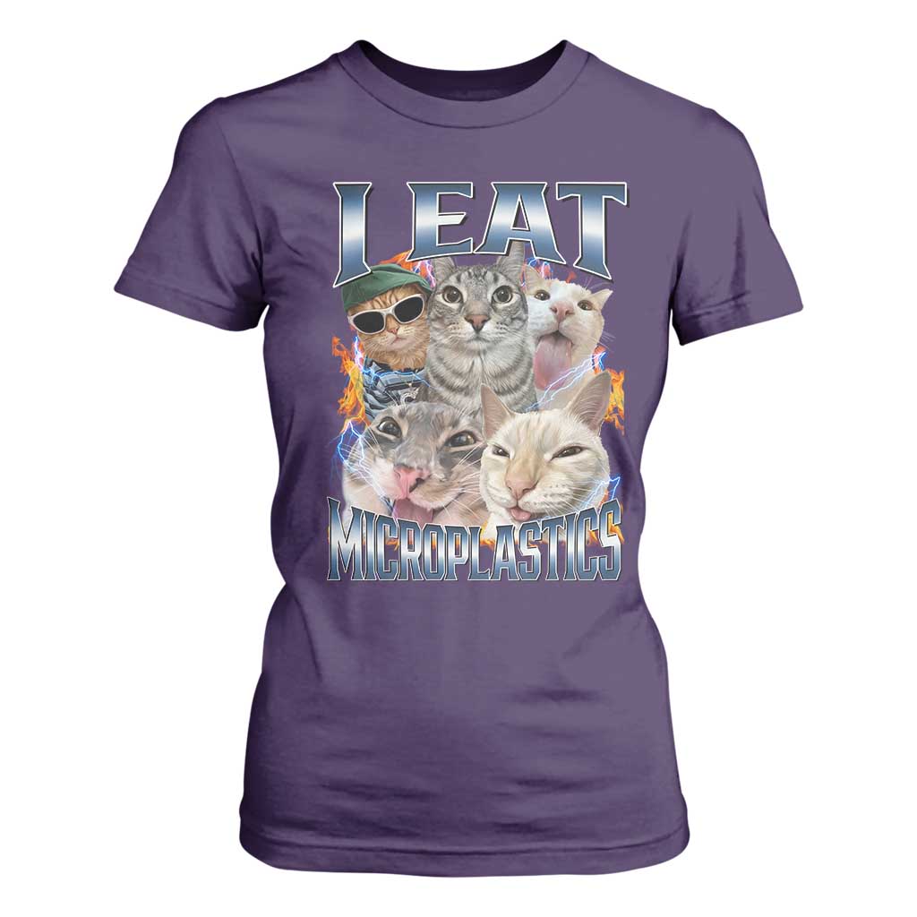 Funny Cat Meme T Shirt For Women I Eat Microplastics TS14 Purple Print Your Wear