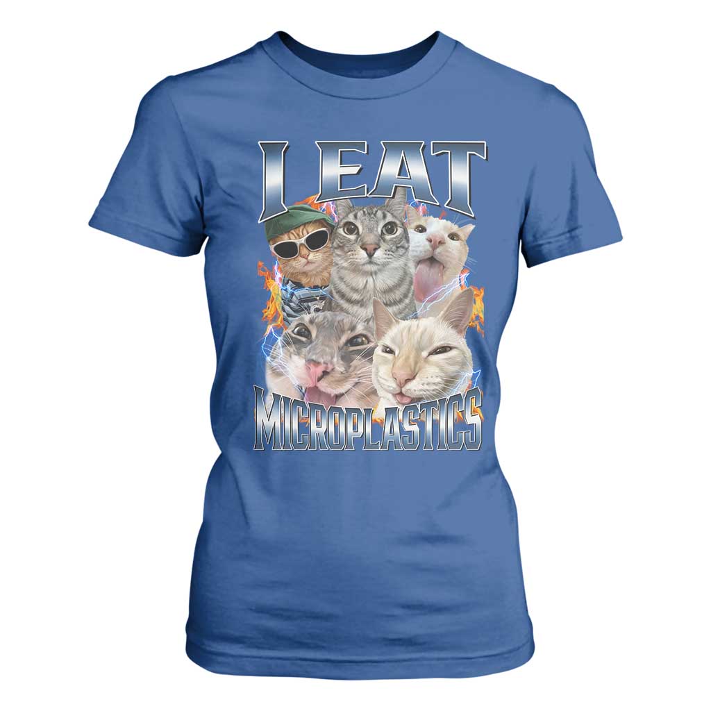 Funny Cat Meme T Shirt For Women I Eat Microplastics TS14 Royal Blue Print Your Wear