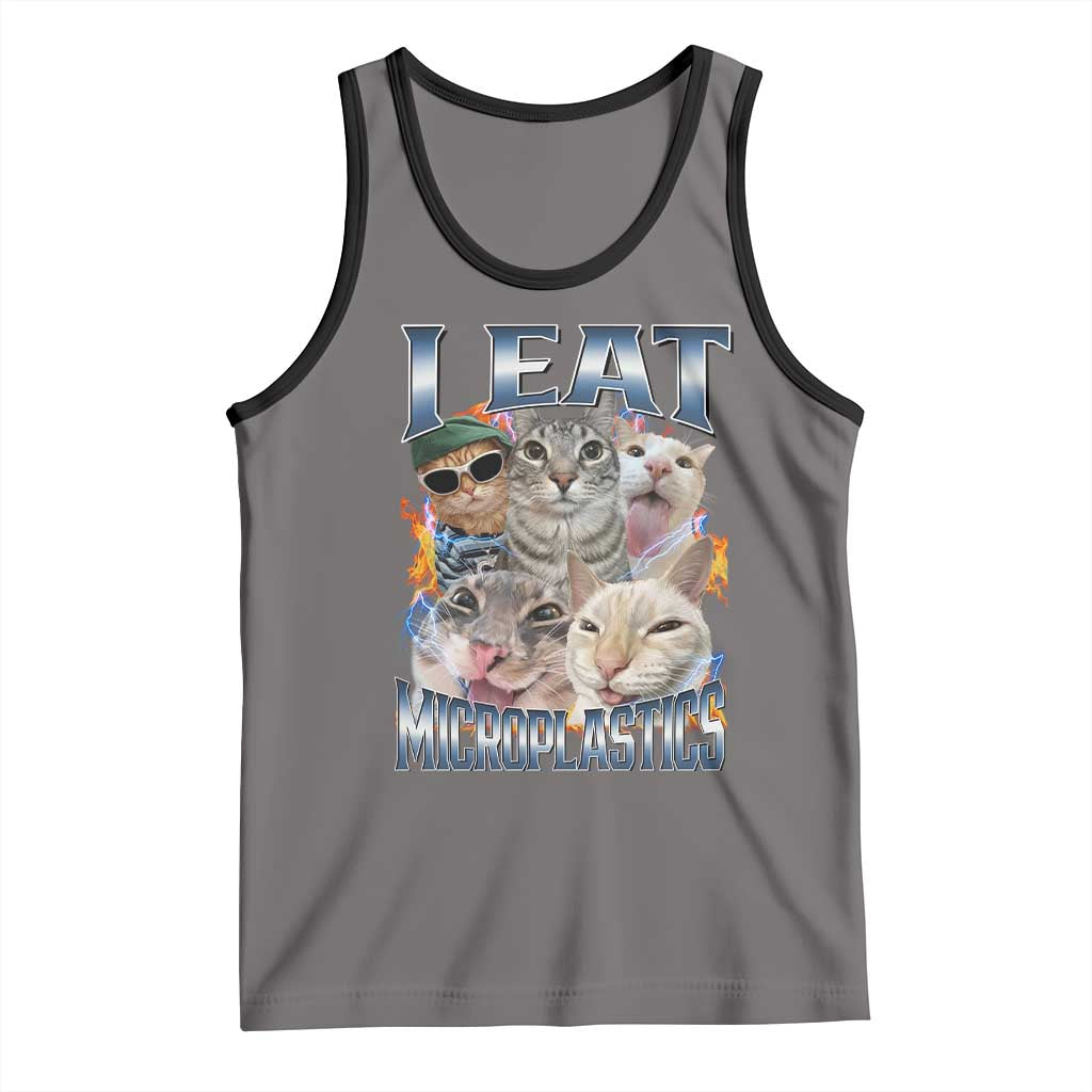 Funny Cat Meme Tank Top I Eat Microplastics TS14 Deep Heather Black Print Your Wear