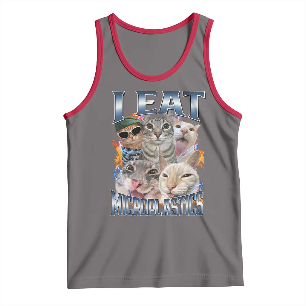 Funny Cat Meme Tank Top I Eat Microplastics TS14 Deep Heather Red Print Your Wear