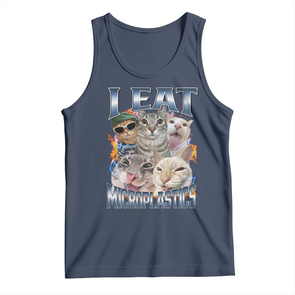 Funny Cat Meme Tank Top I Eat Microplastics TS14 Navy Print Your Wear