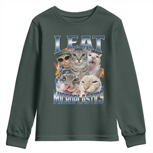 Funny Cat Meme Youth Sweatshirt I Eat Microplastics TS14 Dark Forest Green Print Your Wear