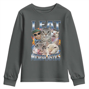 Funny Cat Meme Youth Sweatshirt I Eat Microplastics TS14 Dark Heather Print Your Wear