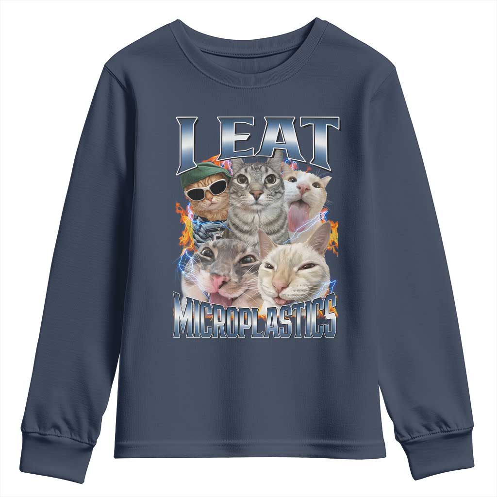 Funny Cat Meme Youth Sweatshirt I Eat Microplastics TS14 Navy Print Your Wear