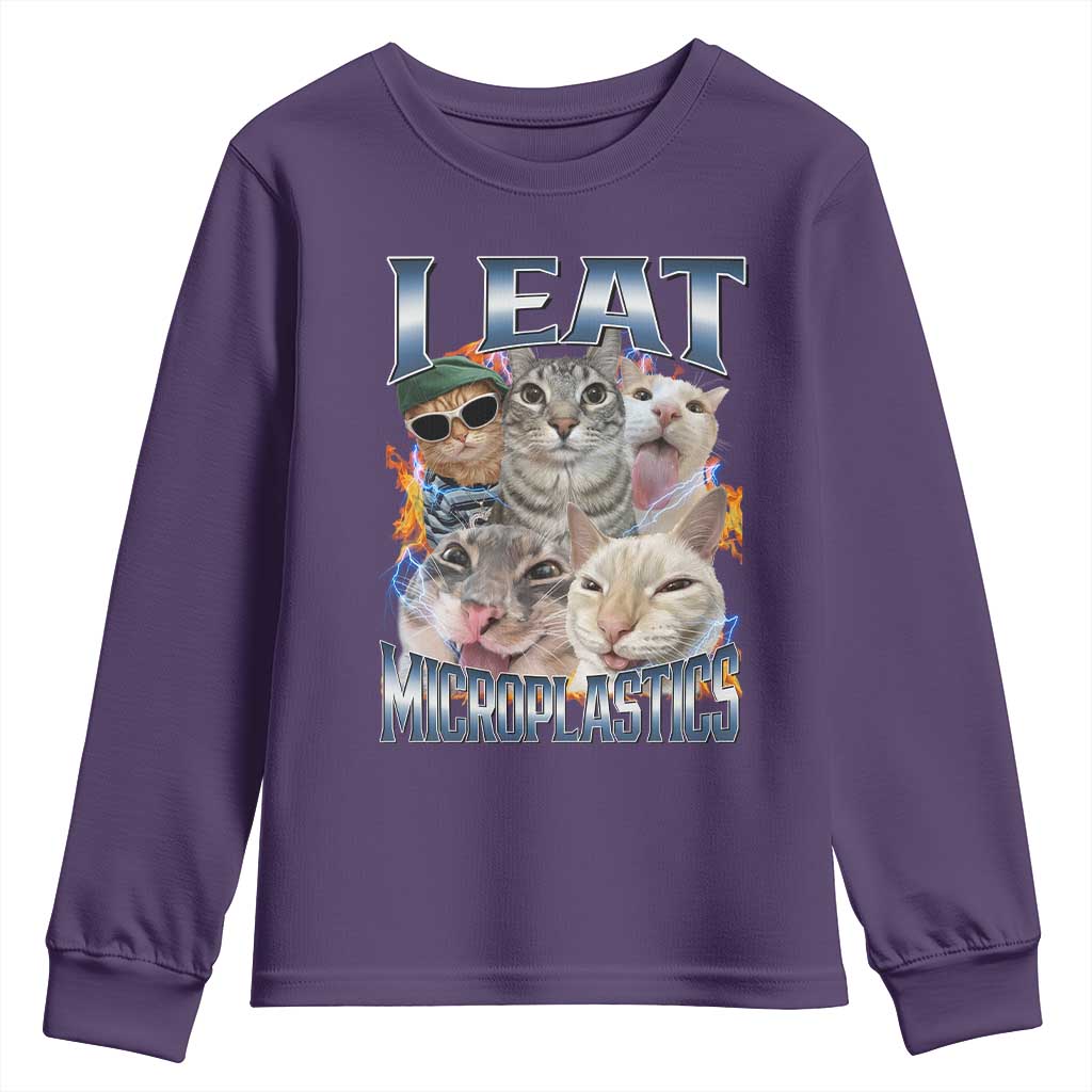 Funny Cat Meme Youth Sweatshirt I Eat Microplastics TS14 Purple Print Your Wear
