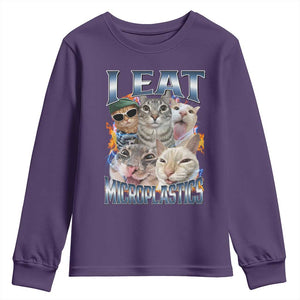 Funny Cat Meme Youth Sweatshirt I Eat Microplastics TS14 Purple Print Your Wear