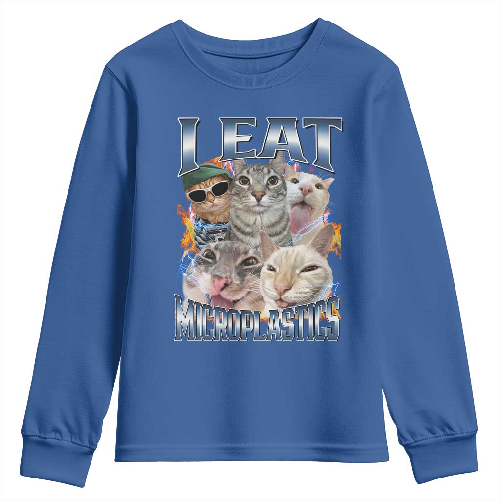 Funny Cat Meme Youth Sweatshirt I Eat Microplastics TS14 Royal Blue Print Your Wear