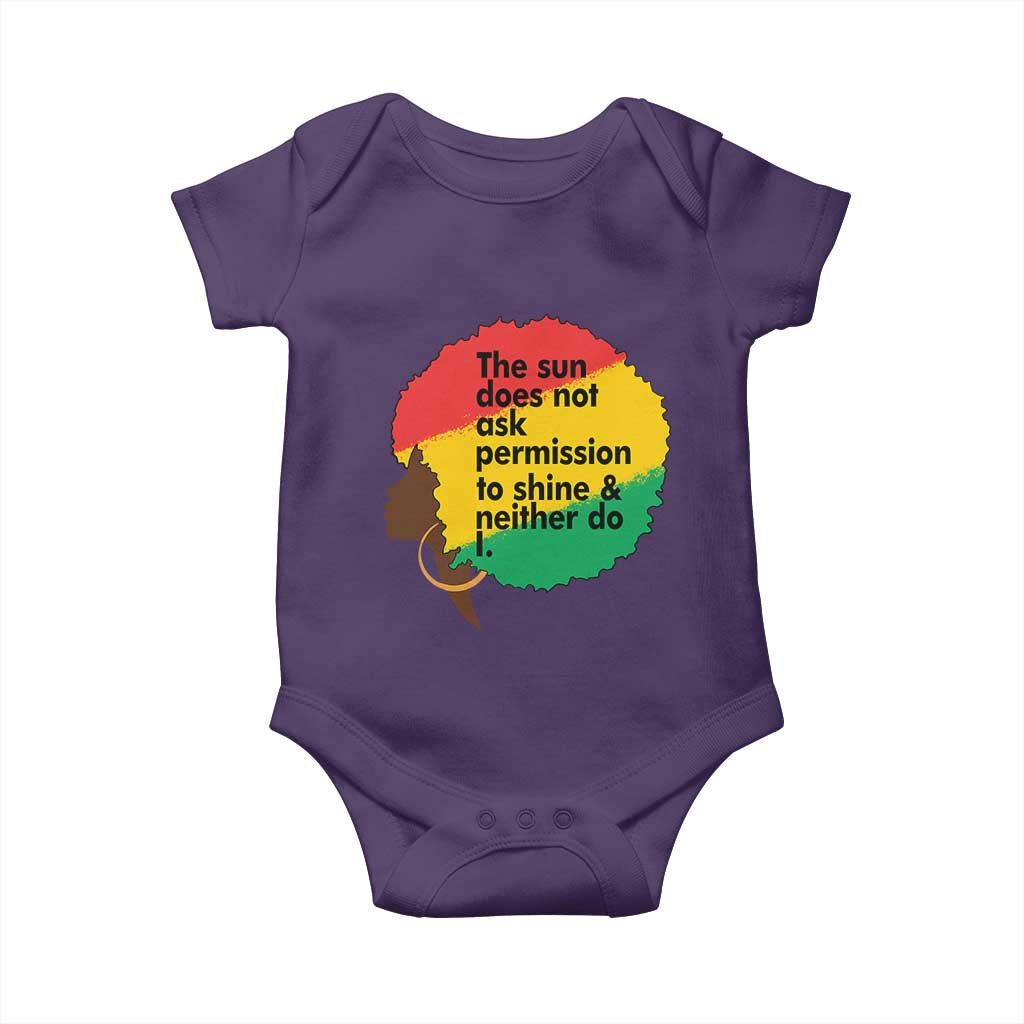 Black Woman Empowerment Baby Onesie The Sun Does Not Ask Permission To Shine TS14 Purple Print Your Wear