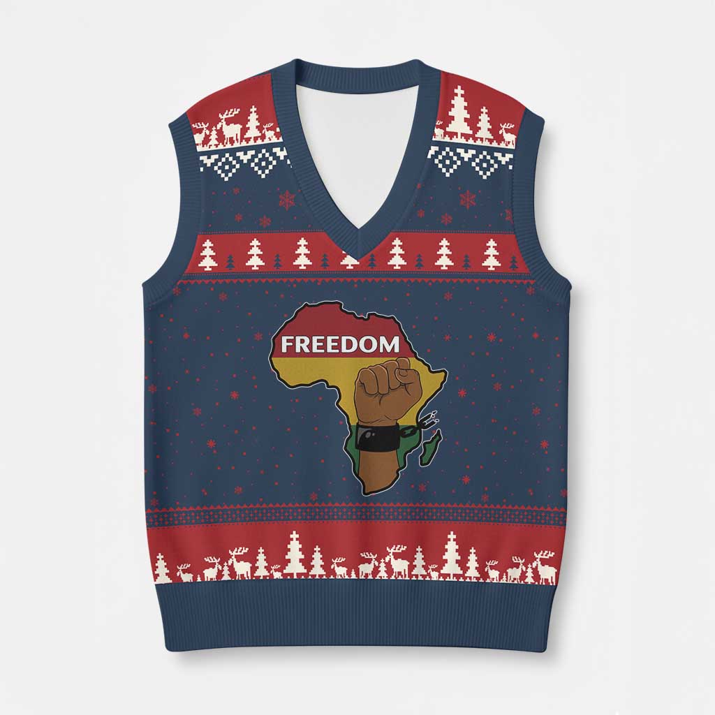 Africa Freedom Liberation Black Power V-Neck Knit Sweater Vest TS14 Navy Red Print Your Wear