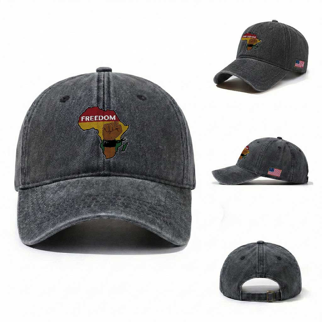 Africa Freedom Liberation Black Power Washed Cotton Baseball Cap TS14 Washed Cap Universal Fit Dark Gray Print Your Wear