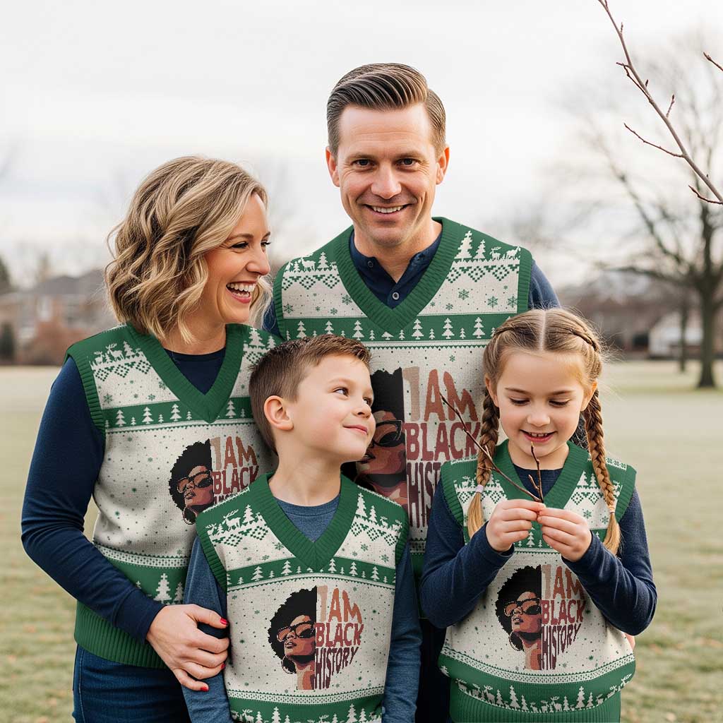 I Am Black History V-Neck Knit Sweater Vest African American Pride TS14 Beige Green Print Your Wear