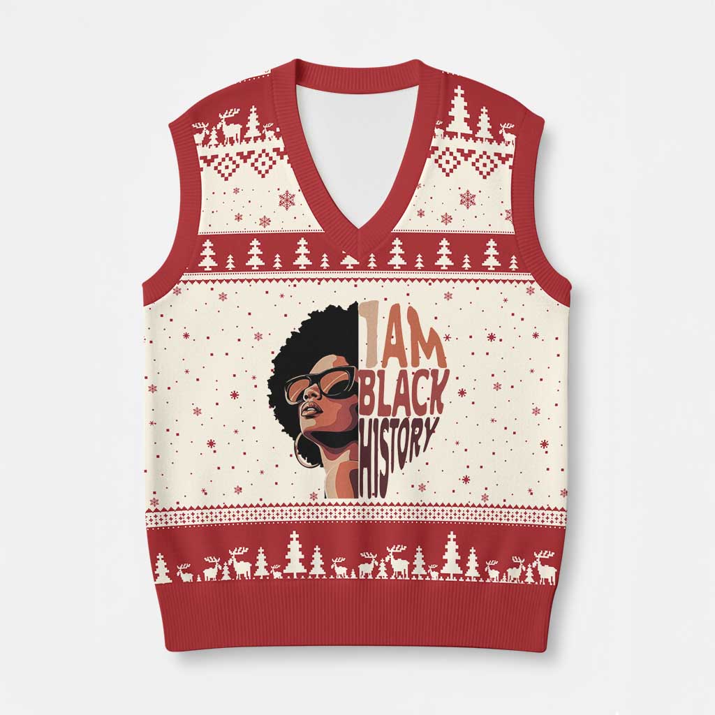 I Am Black History V-Neck Knit Sweater Vest African American Pride TS14 Beige Red Print Your Wear