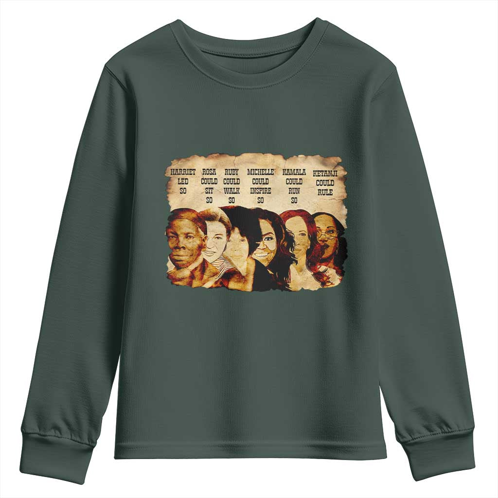 Black History Month Youth Sweatshirt African American Women Pride TS14 Dark Forest Green Print Your Wear