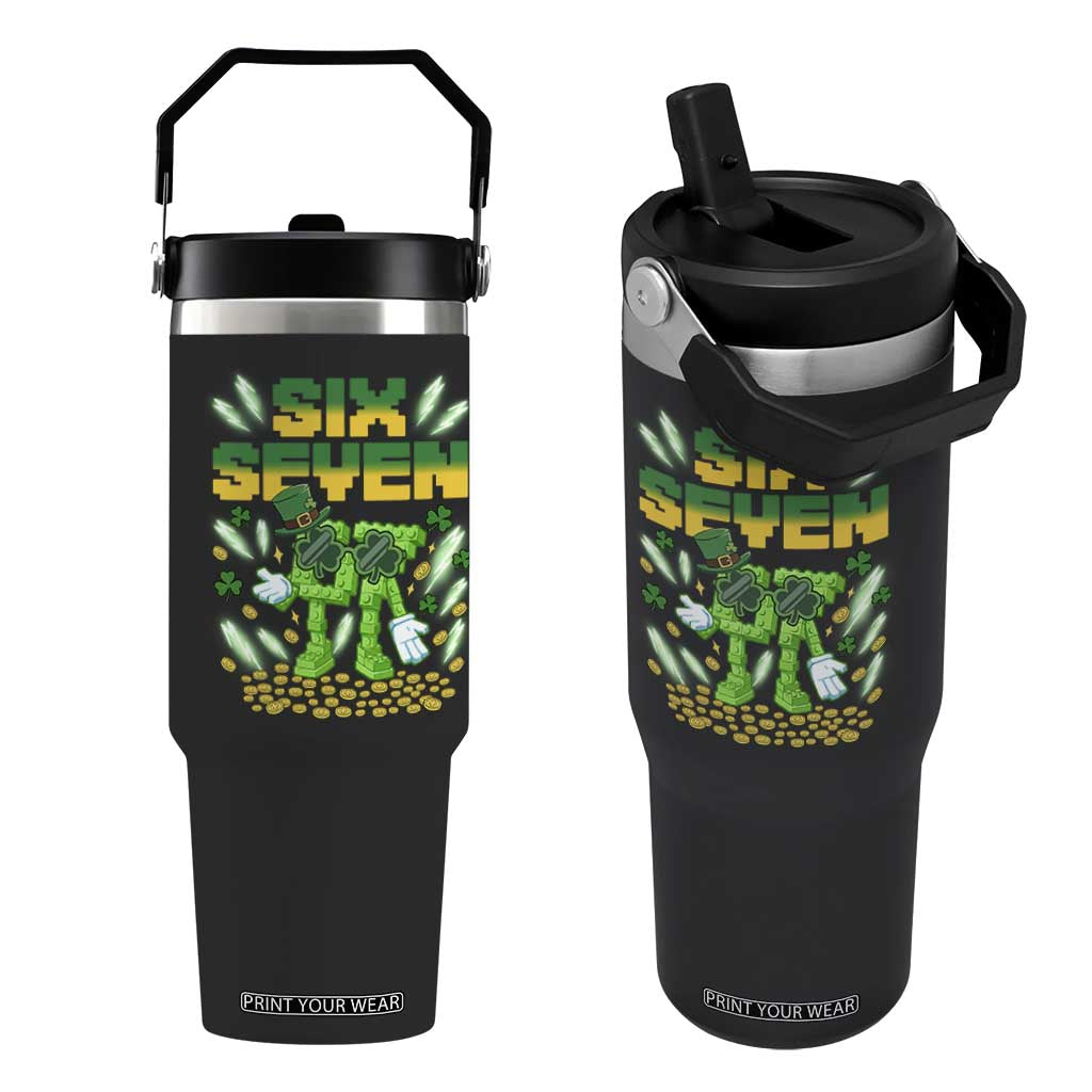 67 Italian Brainrot St Patricks Day Flip Straw Tumbler Funny Six Seven Leprechaun Playing Baseball Meme TS14 One Size: 30 oz Black Print Your Wear