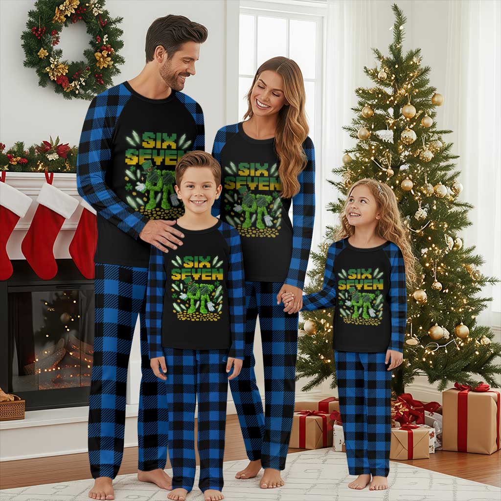 67 Italian Brainrot St Patricks Day Plaid Pajama Set Funny Six Seven Leprechaun Playing Baseball Meme TS14 Blue Plaid Print Your Wear