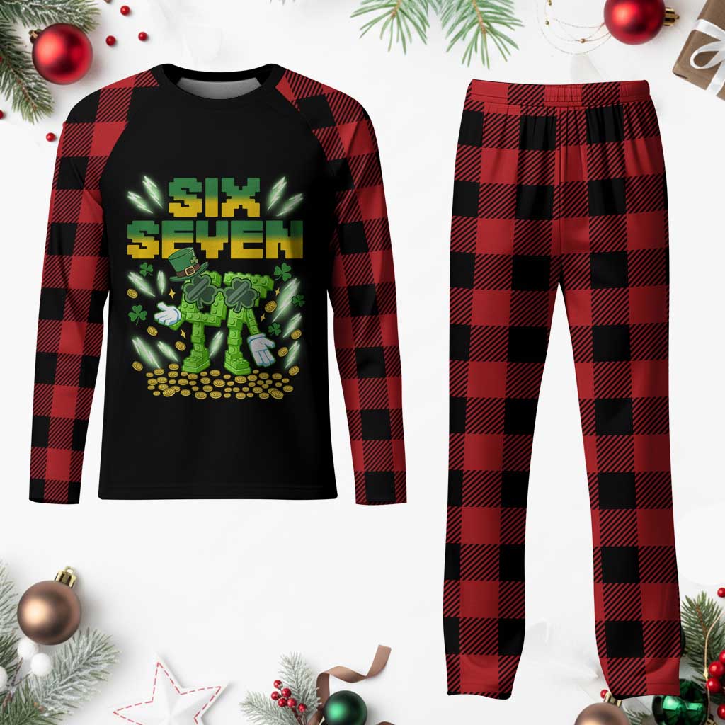 67 Italian Brainrot St Patricks Day Plaid Pajama Set Funny Six Seven Leprechaun Playing Baseball Meme TS14 Buffalo Plaid Print Your Wear