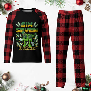 67 Italian Brainrot St Patricks Day Plaid Pajama Set Funny Six Seven Leprechaun Playing Baseball Meme TS14 Buffalo Plaid Print Your Wear