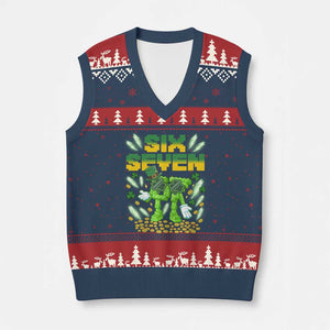 67 Italian Brainrot St Patricks Day V-Neck Knit Sweater Vest Funny Six Seven Leprechaun Playing Baseball Meme TS14 Navy Red Print Your Wear