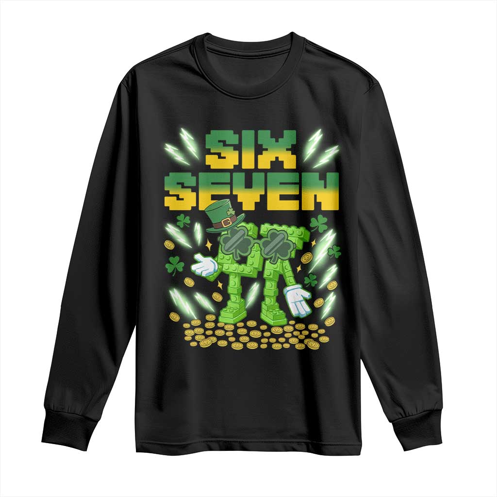 67 Italian Brainrot St Patricks Day Long Sleeve Shirt Funny Six Seven Leprechaun Playing Baseball Meme TS14 Black Print Your Wear
