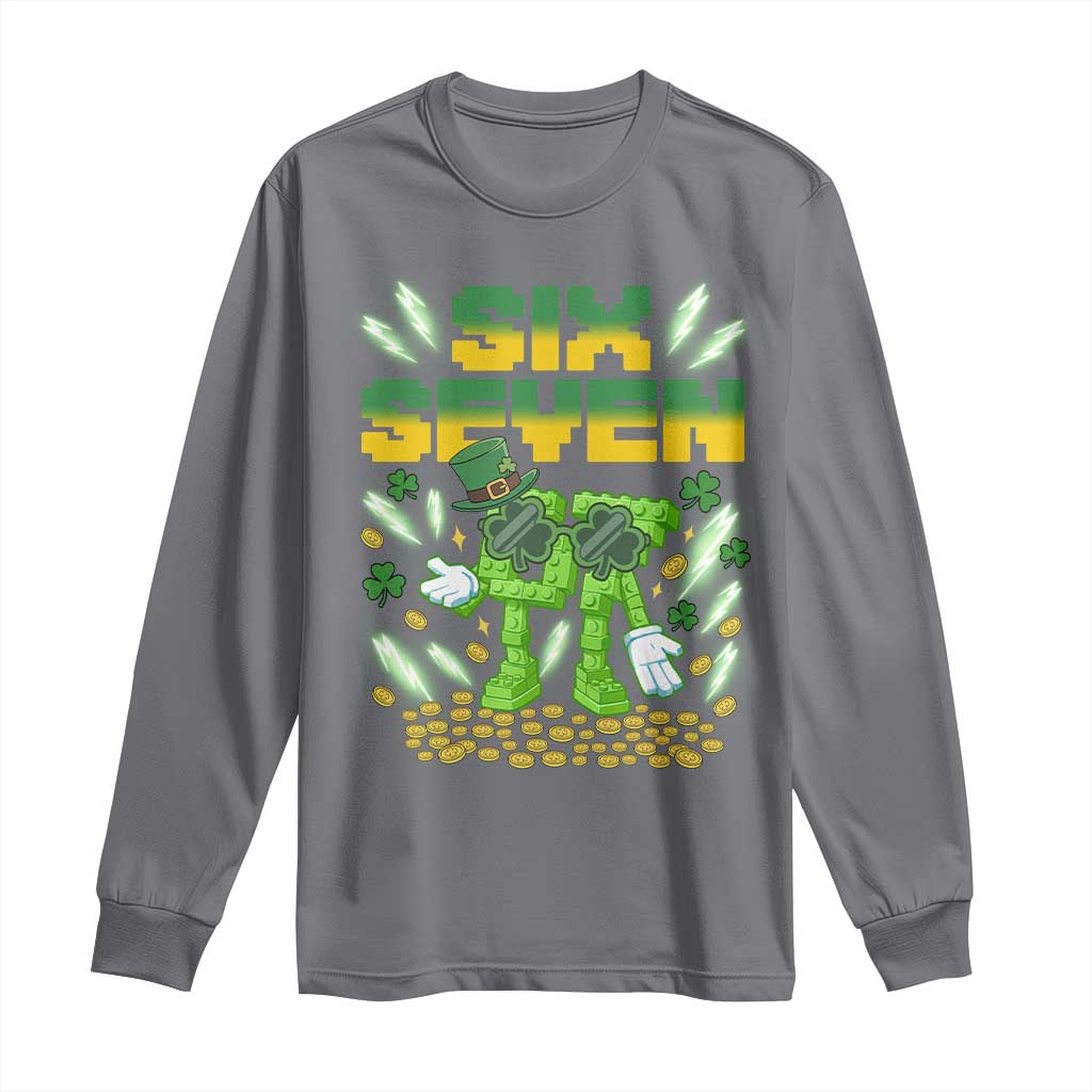 67 Italian Brainrot St Patricks Day Long Sleeve Shirt Funny Six Seven Leprechaun Playing Baseball Meme TS14 Charcoal Print Your Wear