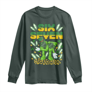 67 Italian Brainrot St Patricks Day Long Sleeve Shirt Funny Six Seven Leprechaun Playing Baseball Meme TS14 Dark Forest Green Print Your Wear