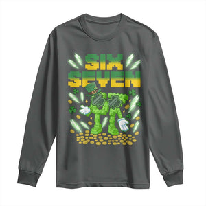 67 Italian Brainrot St Patricks Day Long Sleeve Shirt Funny Six Seven Leprechaun Playing Baseball Meme TS14 Dark Heather Print Your Wear