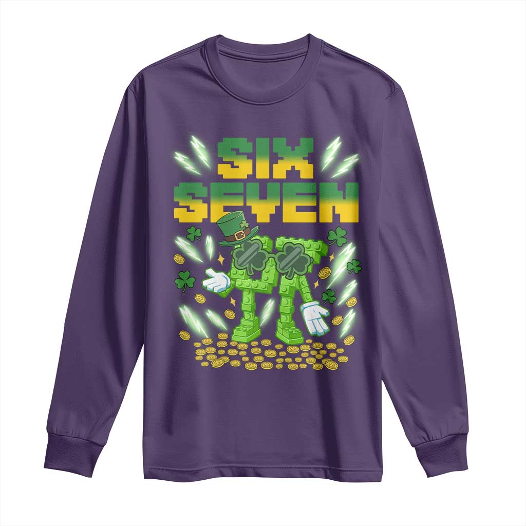 67 Italian Brainrot St Patricks Day Long Sleeve Shirt Funny Six Seven Leprechaun Playing Baseball Meme TS14 Purple Print Your Wear