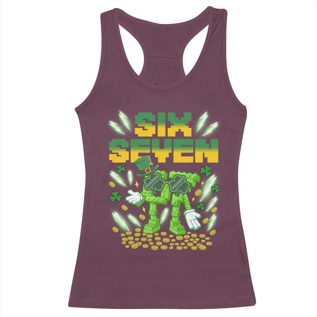 67 Italian Brainrot St Patricks Day Racerback Tank Top Funny Six Seven Leprechaun Playing Baseball Meme TS14 Maroon Print Your Wear