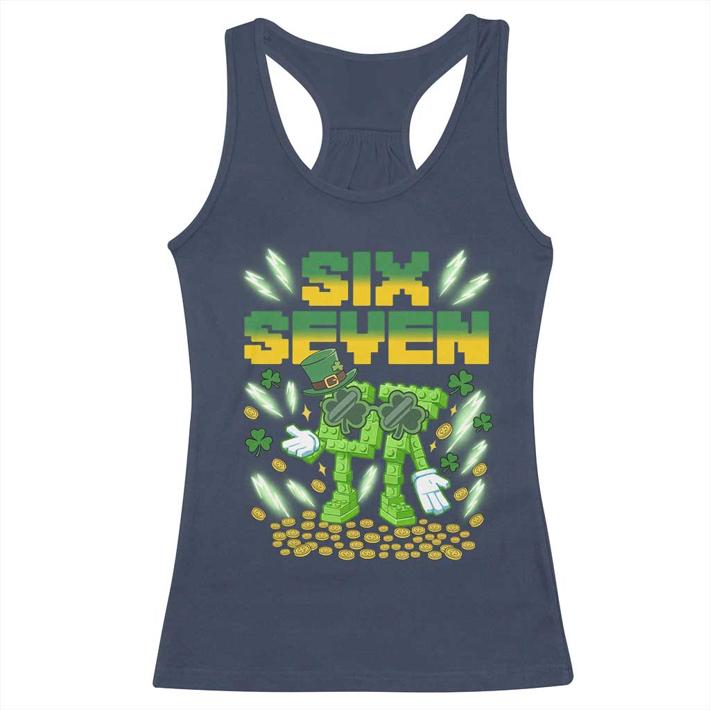 67 Italian Brainrot St Patricks Day Racerback Tank Top Funny Six Seven Leprechaun Playing Baseball Meme TS14 Navy Print Your Wear