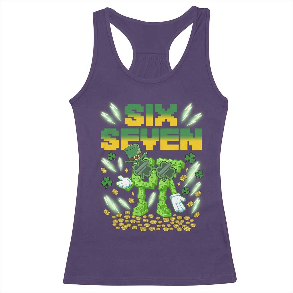 67 Italian Brainrot St Patricks Day Racerback Tank Top Funny Six Seven Leprechaun Playing Baseball Meme TS14 Purple Print Your Wear