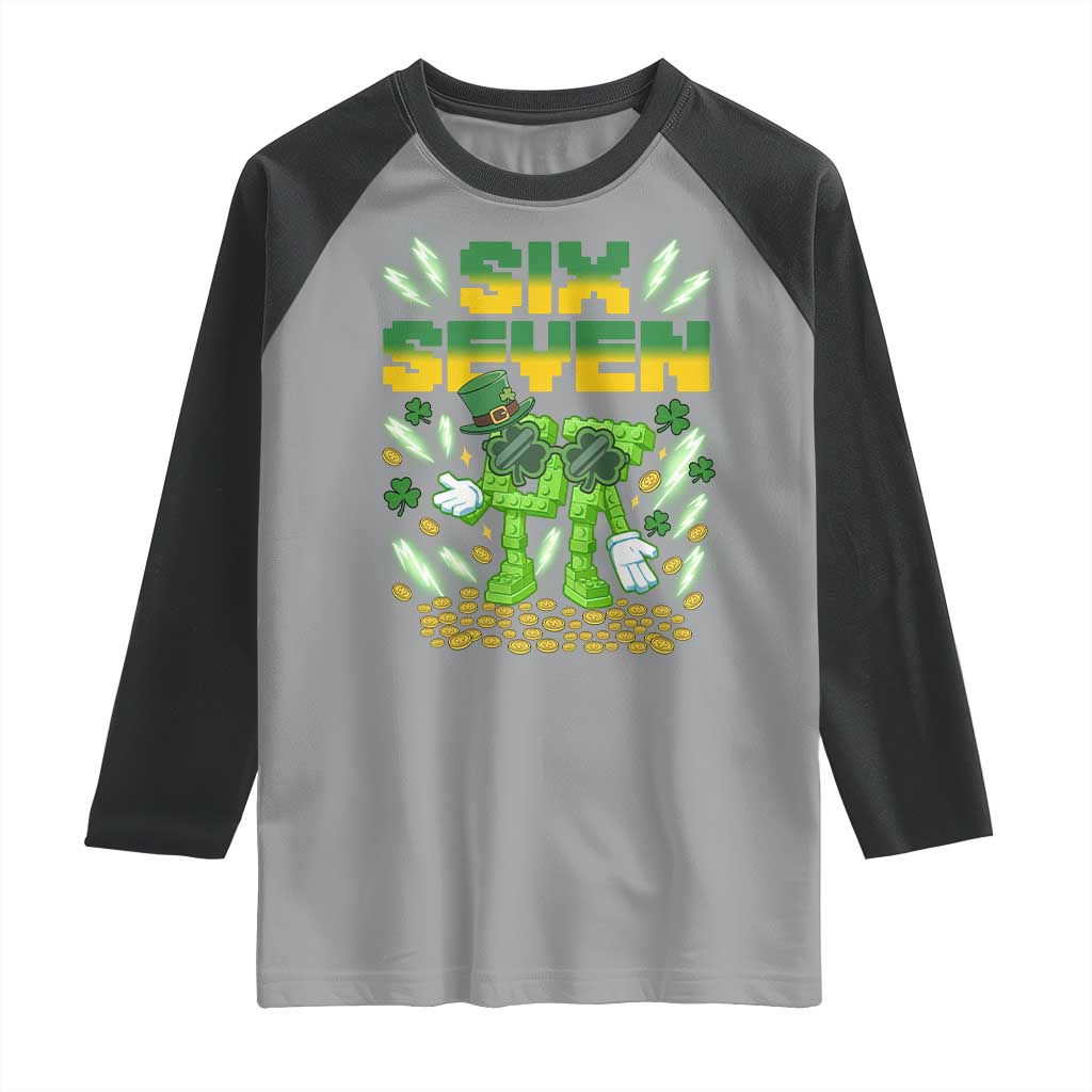 67 Italian Brainrot St Patricks Day Raglan Shirt Funny Six Seven Leprechaun Playing Baseball Meme TS14 Sport Gray Black Print Your Wear