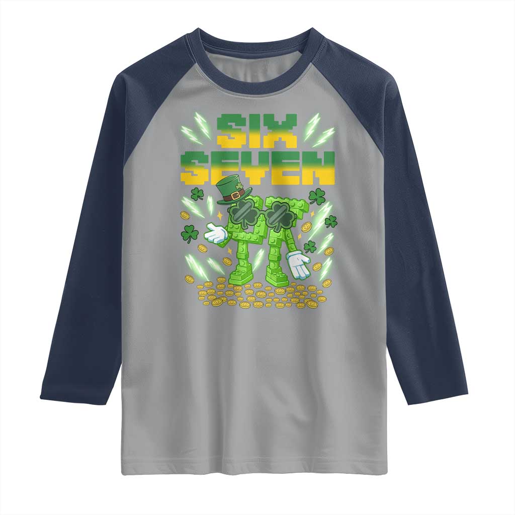 67 Italian Brainrot St Patricks Day Raglan Shirt Funny Six Seven Leprechaun Playing Baseball Meme TS14 Sport Gray Navy Print Your Wear