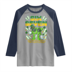 67 Italian Brainrot St Patricks Day Raglan Shirt Funny Six Seven Leprechaun Playing Baseball Meme TS14 Sport Gray Navy Print Your Wear