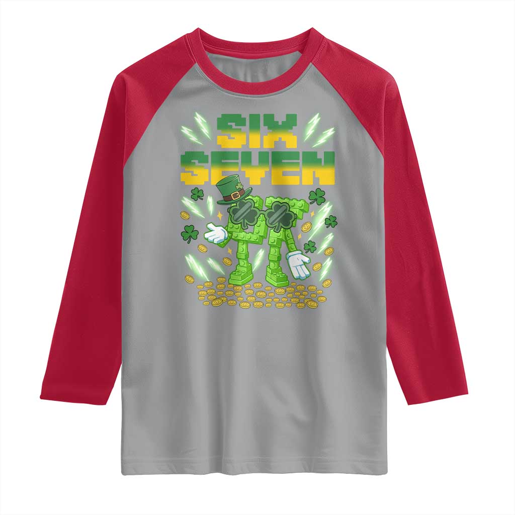 67 Italian Brainrot St Patricks Day Raglan Shirt Funny Six Seven Leprechaun Playing Baseball Meme TS14 Sport Gray Red Print Your Wear