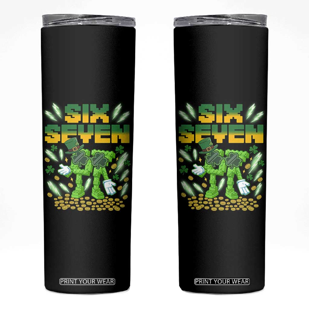 67 Italian Brainrot St Patricks Day Skinny Tumbler Funny Six Seven Leprechaun Playing Baseball Meme TS14 Black Print Your Wear