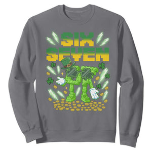 67 Italian Brainrot St Patricks Day Sweatshirt Funny Six Seven Leprechaun Playing Baseball Meme TS14 Charcoal Print Your Wear