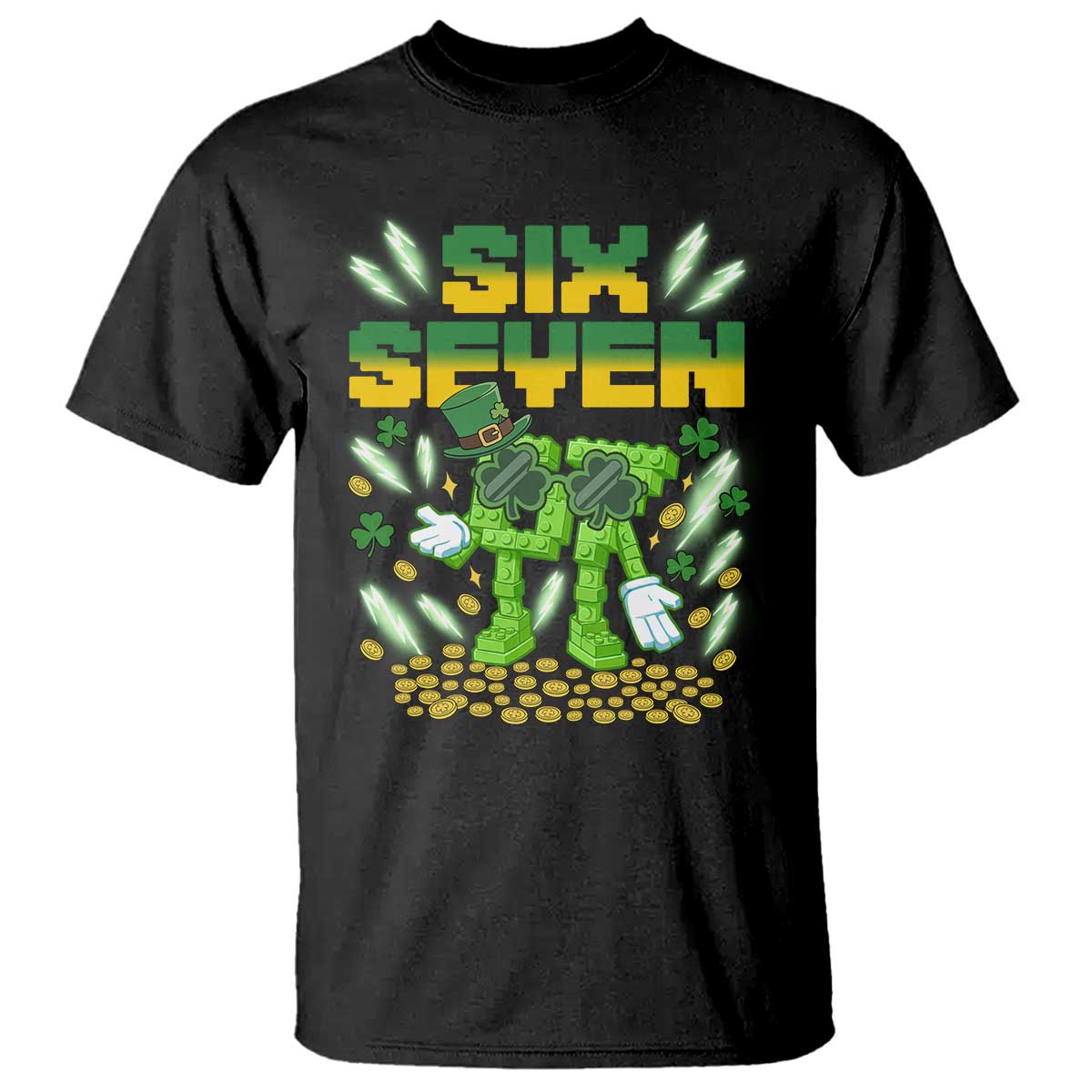 67 Italian Brainrot St Patricks Day T Shirt Funny Six Seven Leprechaun Playing Baseball Meme TS14 Black Print Your Wear