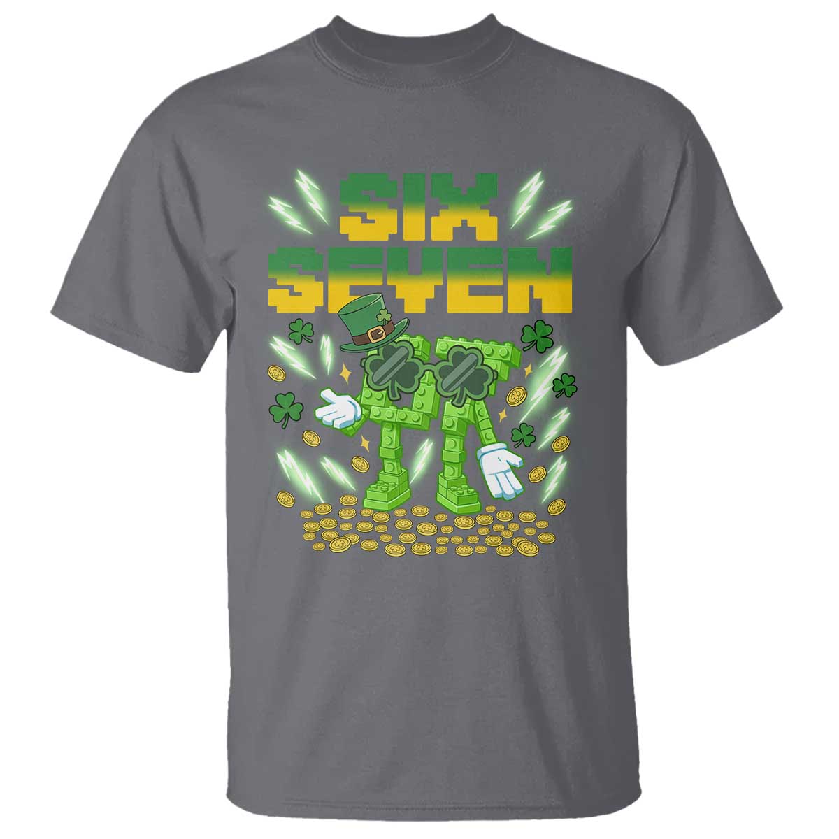 67 Italian Brainrot St Patricks Day T Shirt Funny Six Seven Leprechaun Playing Baseball Meme TS14 Charcoal Print Your Wear