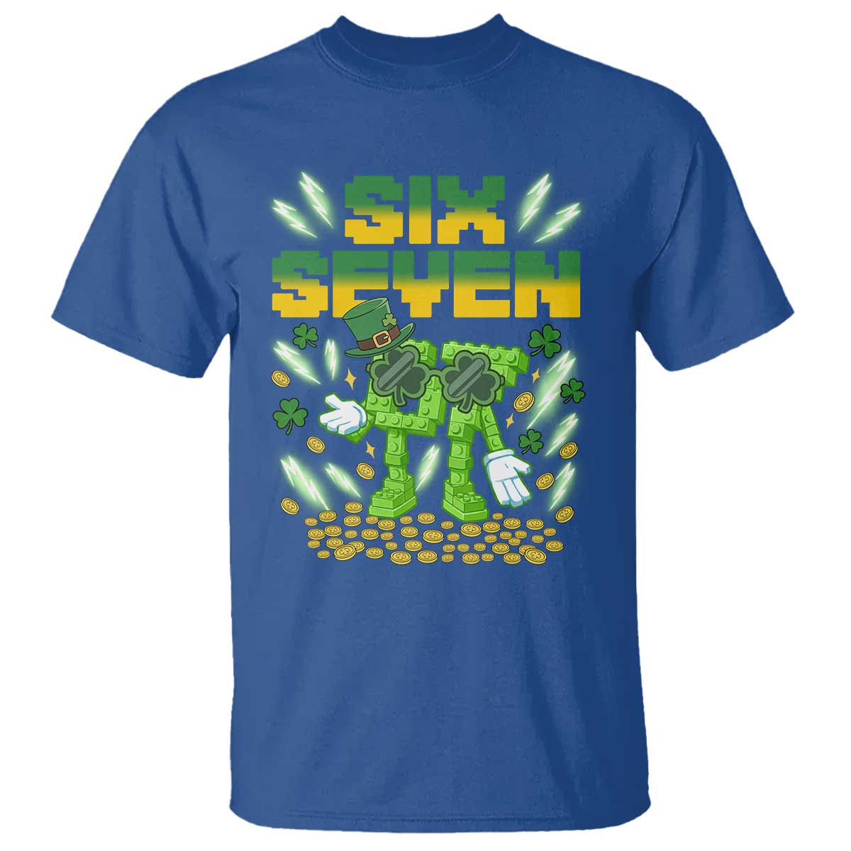 67 Italian Brainrot St Patricks Day T Shirt Funny Six Seven Leprechaun Playing Baseball Meme TS14 Royal Blue Print Your Wear