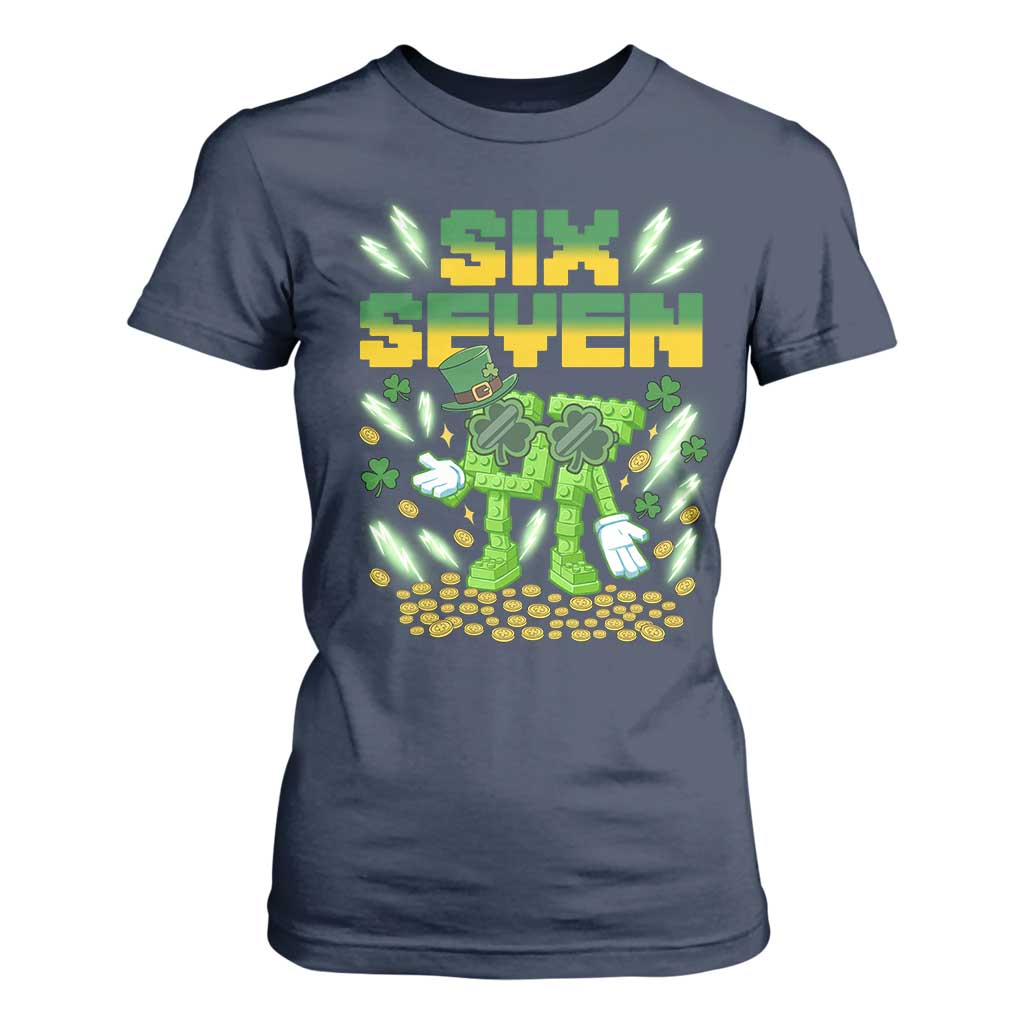 67 Italian Brainrot St Patricks Day T Shirt For Women Funny Six Seven Leprechaun Playing Baseball Meme TS14 Navy Print Your Wear