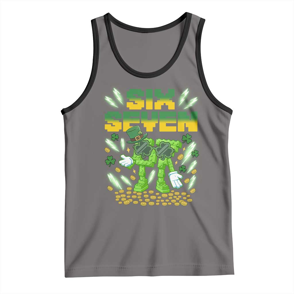 67 Italian Brainrot St Patricks Day Tank Top Funny Six Seven Leprechaun Playing Baseball Meme TS14 Deep Heather Black Print Your Wear