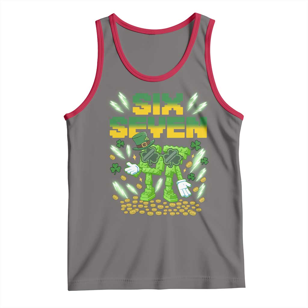 67 Italian Brainrot St Patricks Day Tank Top Funny Six Seven Leprechaun Playing Baseball Meme TS14 Deep Heather Red Print Your Wear