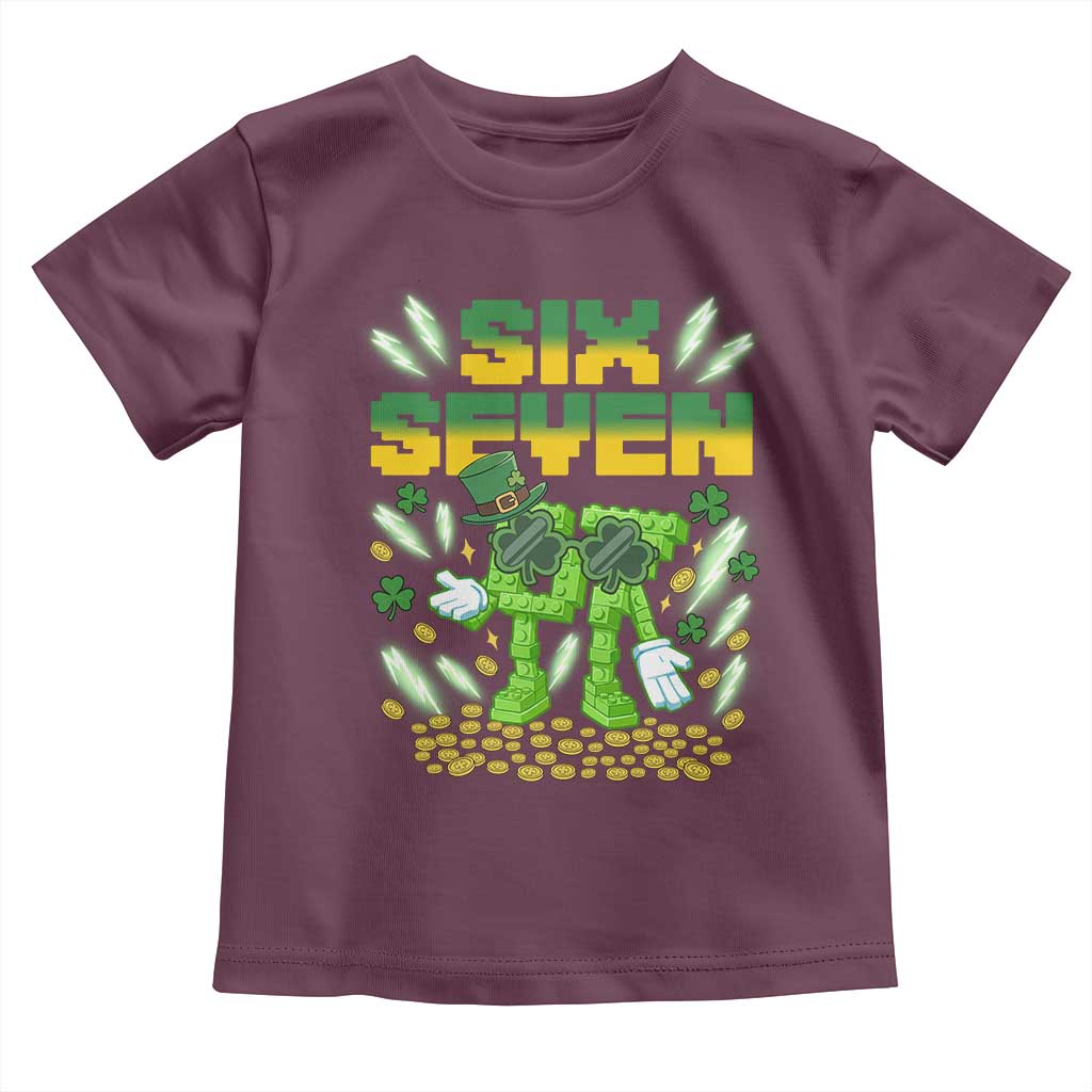 67 Italian Brainrot St Patricks Day Toddler T Shirt Funny Six Seven Leprechaun Playing Baseball Meme TS14 Maroon Print Your Wear